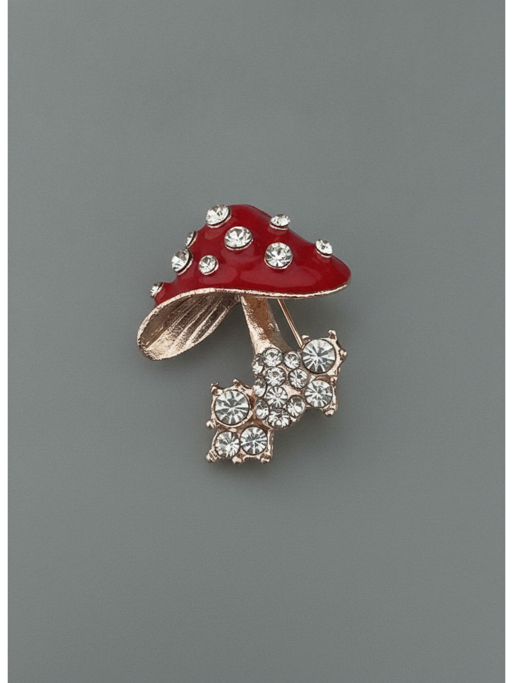 Whimsical Enamel Mushroom Brooch with Pearl